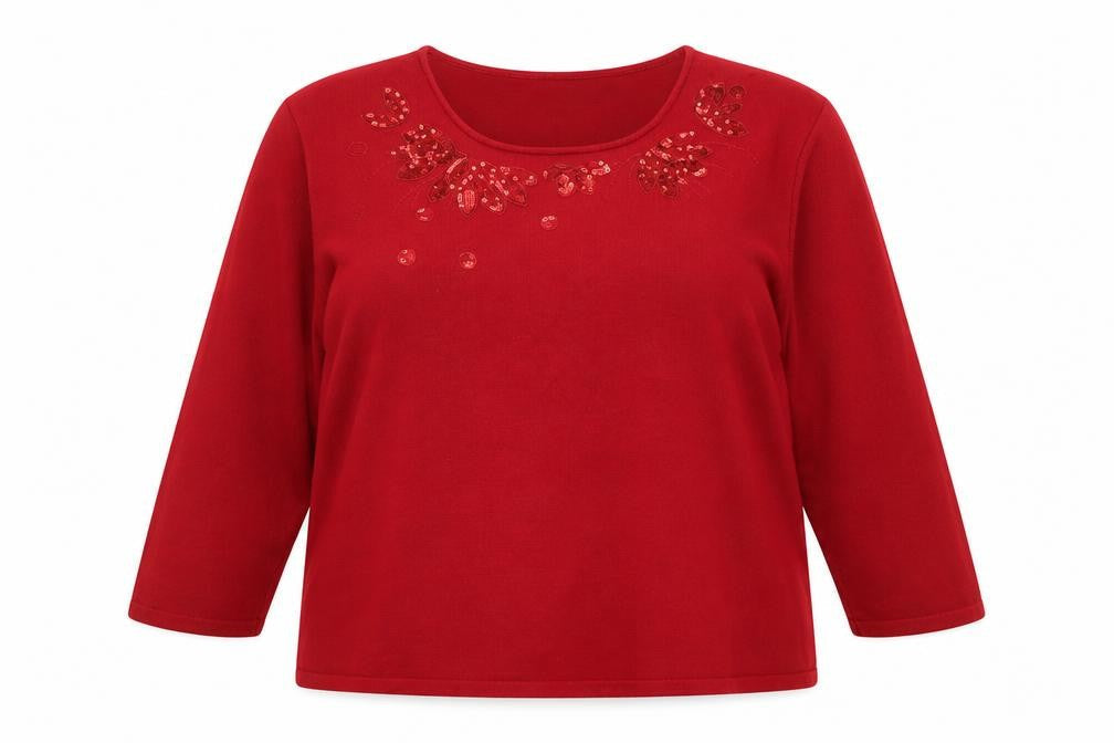 Eastex Red Women's Jumper, Size 18, Sequin Accent
