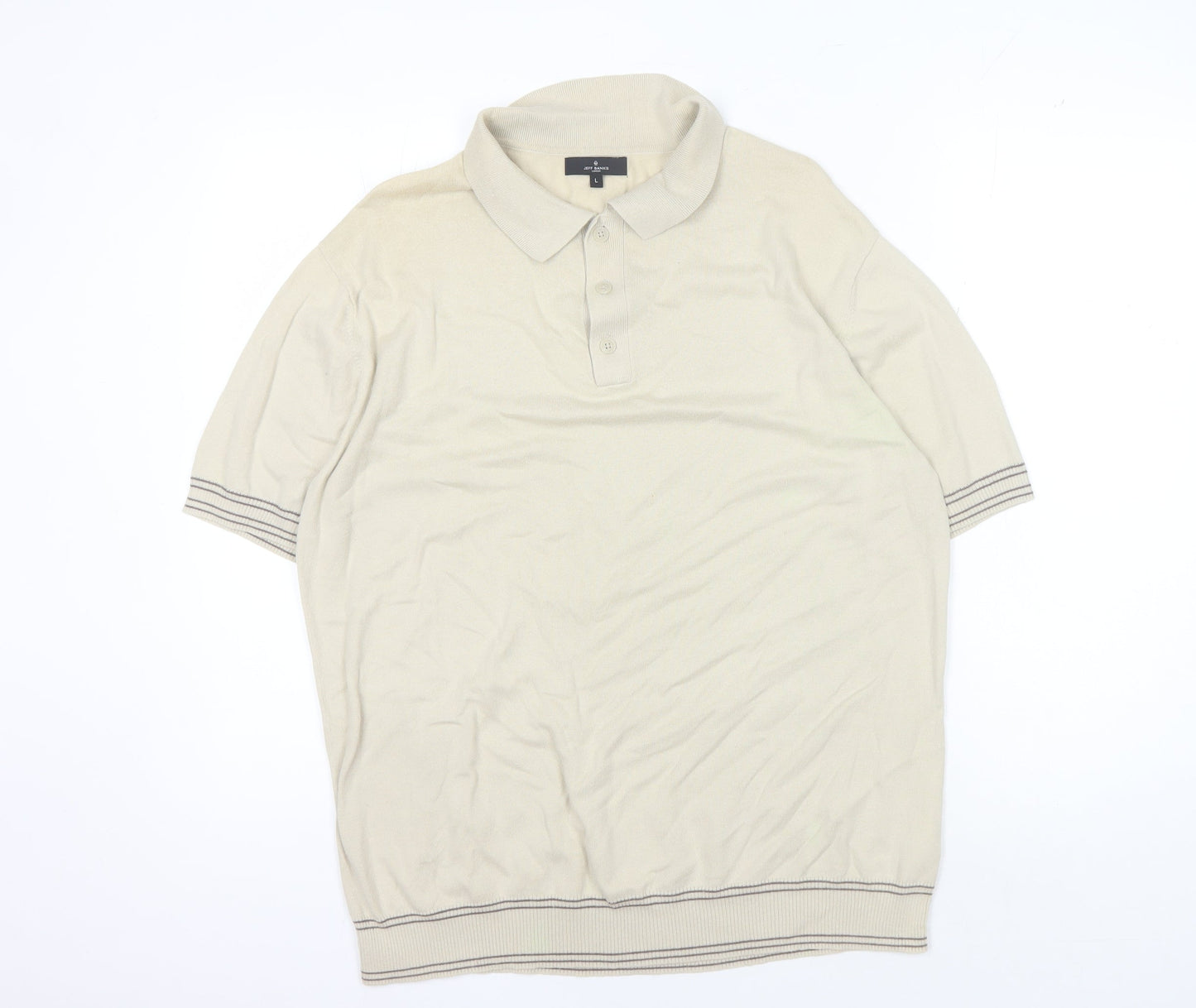 Jeff Banks Mens Beige Polo Shirt Size L Casual Cotton