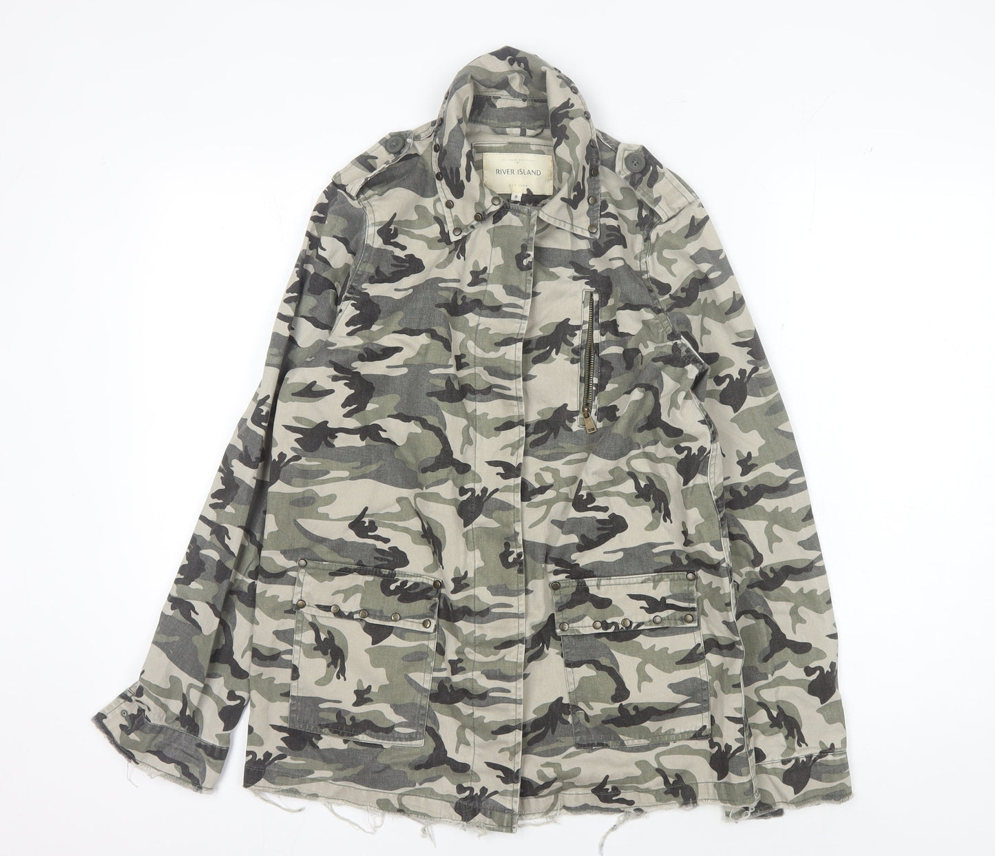 River Island Women's Green Camouflage Military Jacket, Size 8