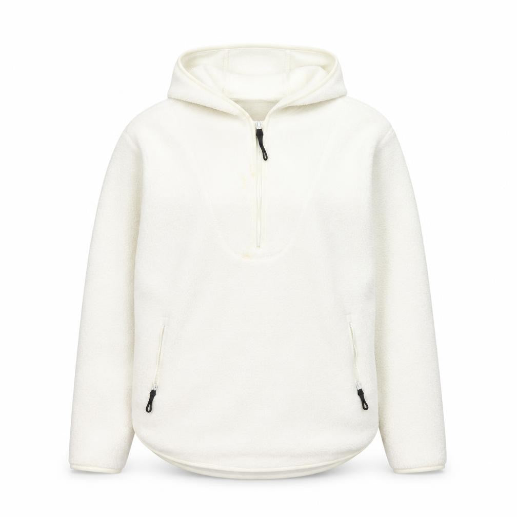 Front view of Dunnes Women’s Ivory Hoodie - S, Fleece Half-Zip Casual