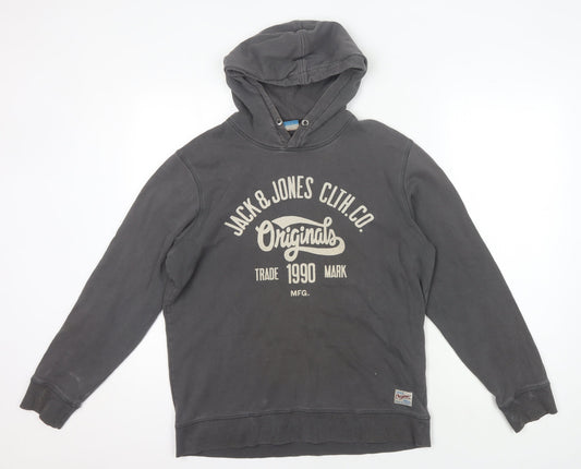 Jack & Jones Men's Grey Hoodie, Size L, Graphic Print