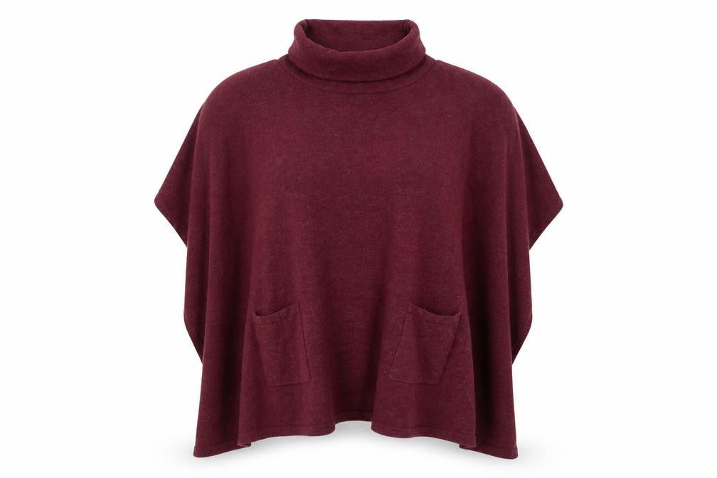 Deluxe Knitwear Women's Red Cape High Neck Jumper