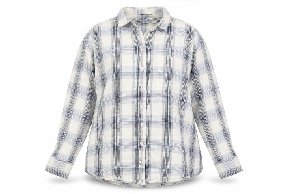 Marks and Spencer Women's Blue Plaid Button-Up Shirt