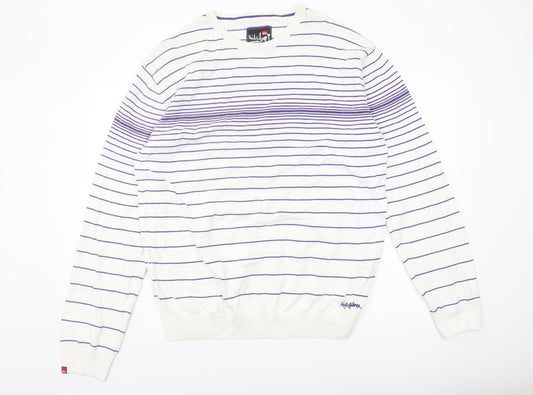 Quiksilver Men's 2XL White Striped Pullover Jumper