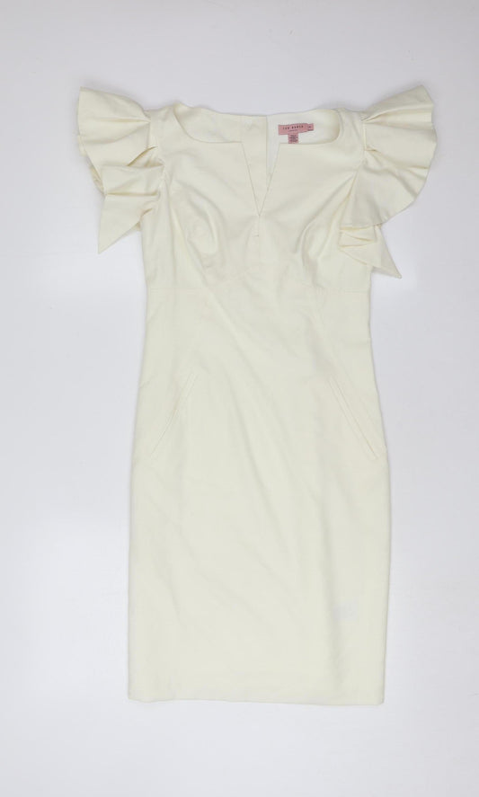 Ted Baker Women's Ivory Flutter Sleeve Shift Dress