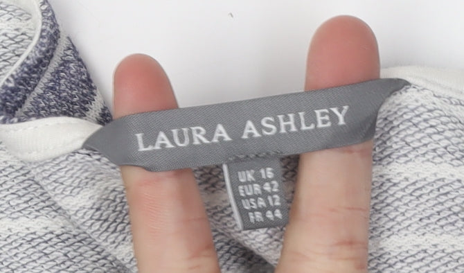 Laura Ashley Women's Blue Striped 3/4 Sleeve Top UK 16