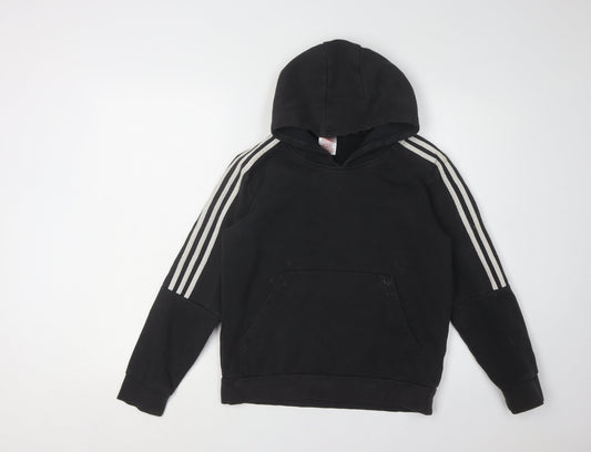 Adidas Boys Black Hoodie, 13-14 Years, Striped Pullover
