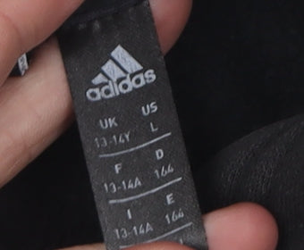 Adidas Boys Black Hoodie, 13-14 Years, Striped Pullover