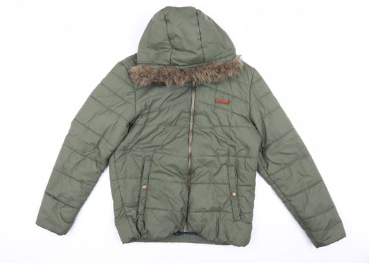 Jack & Jones Men's Green Puffer Jacket L Hooded