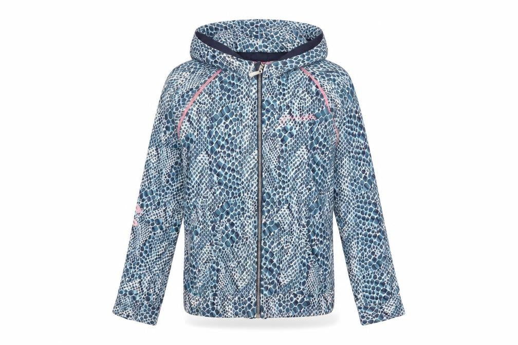 Front view of Pineapple girls’ blue hooded animal print jacket 11-12 years