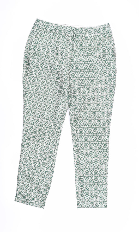 Next Women's Green Geometric Cropped Trousers Size 8