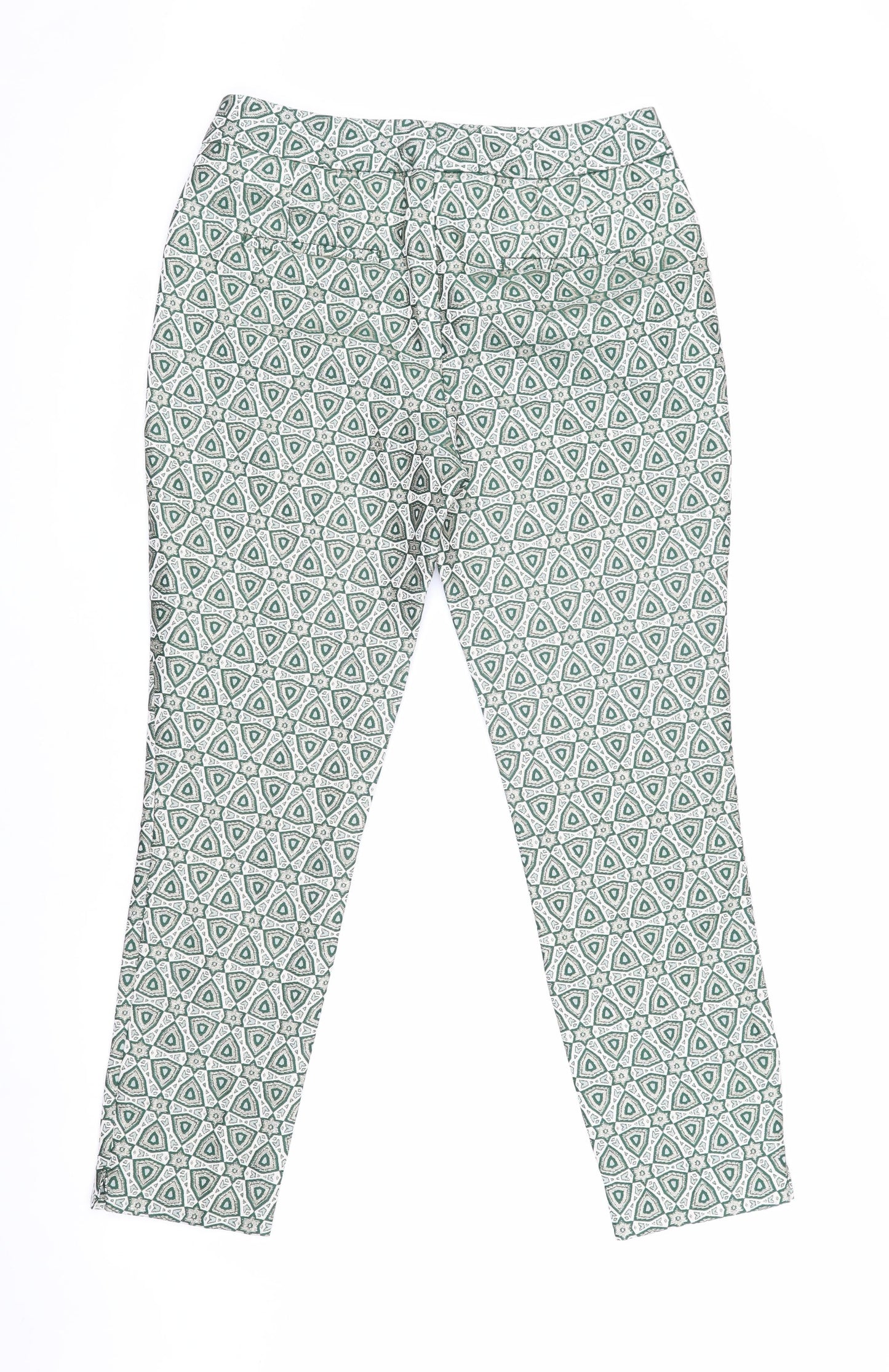 Next Women's Green Geometric Cropped Trousers Size 8