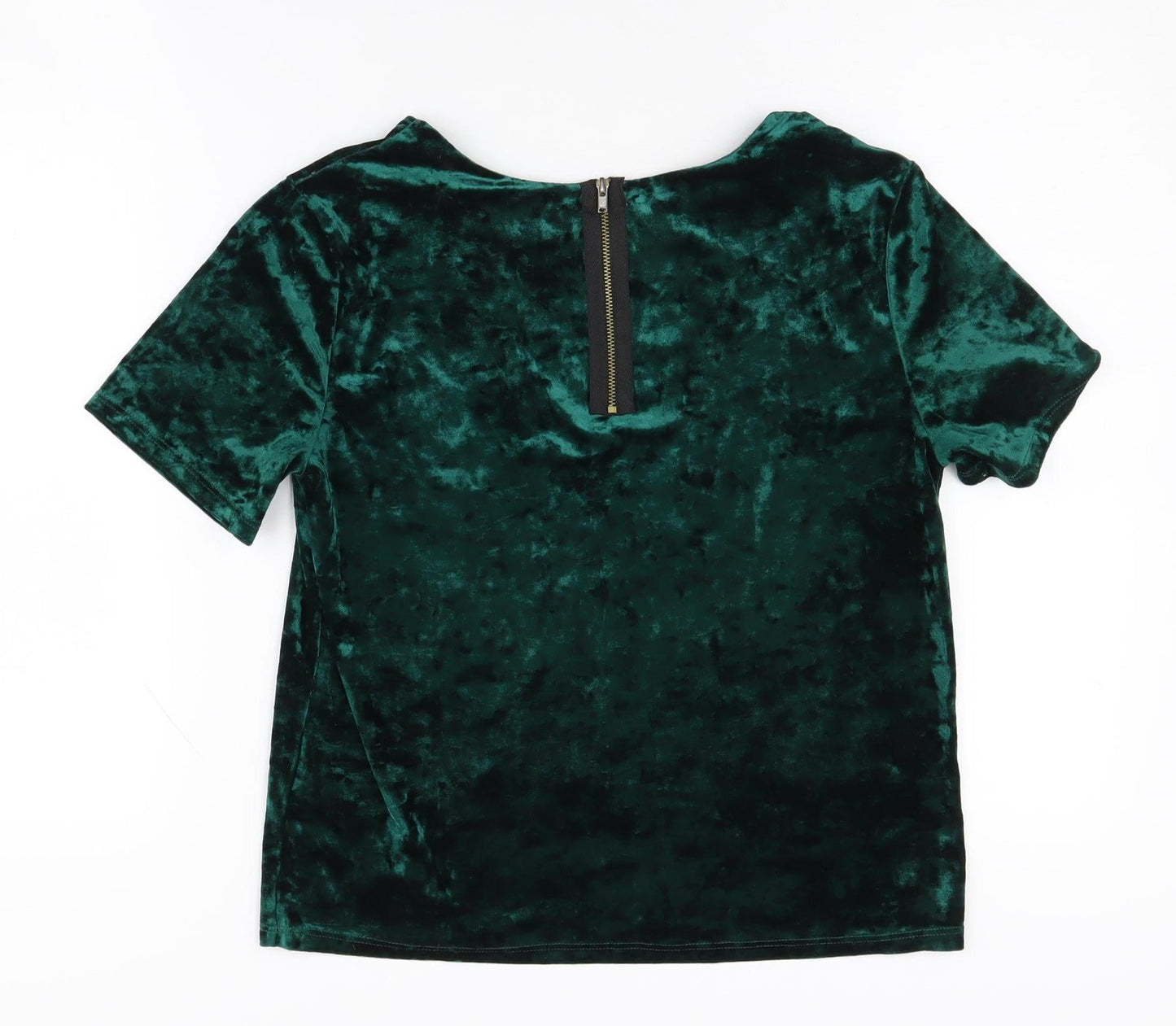 Topshop Women's Green Velvet T-Shirt UK 8 Short Sleeve