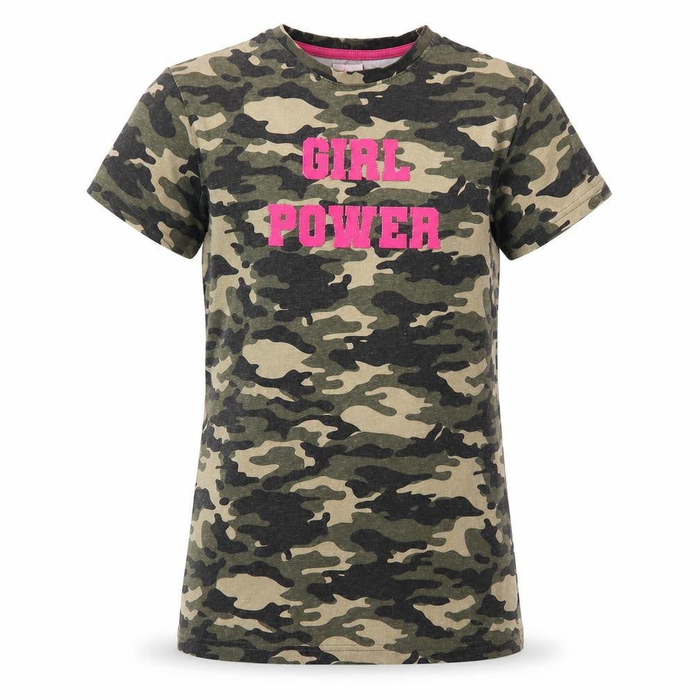 Front view of Threadgirls Camouflage T-Shirt, girls’ 11-12 years, green/black