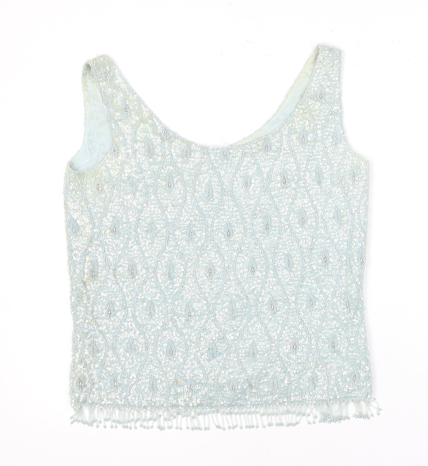 Women's Blue Beaded Wool Blouse, Size 10