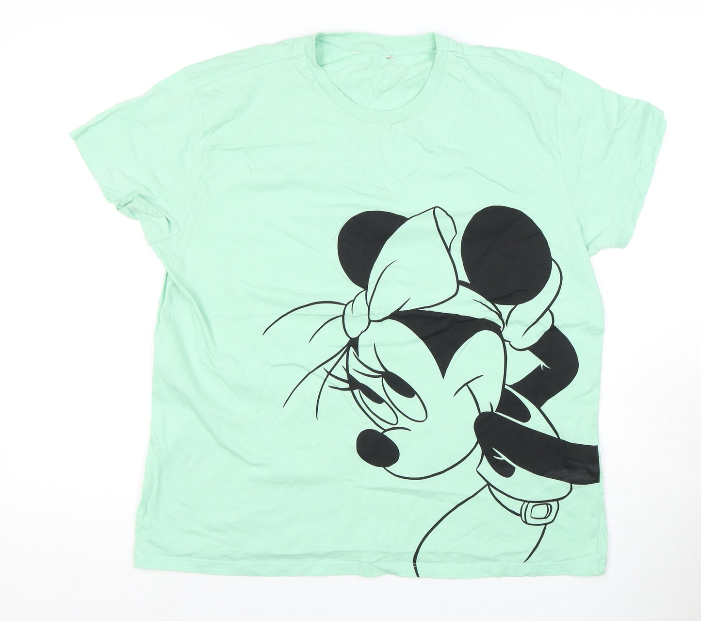 Disney Women's Green T-Shirt 16 Cartoon Crew Neck