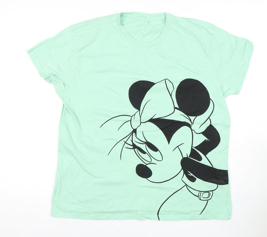 Disney Women's Green T-Shirt 16 Cartoon Crew Neck