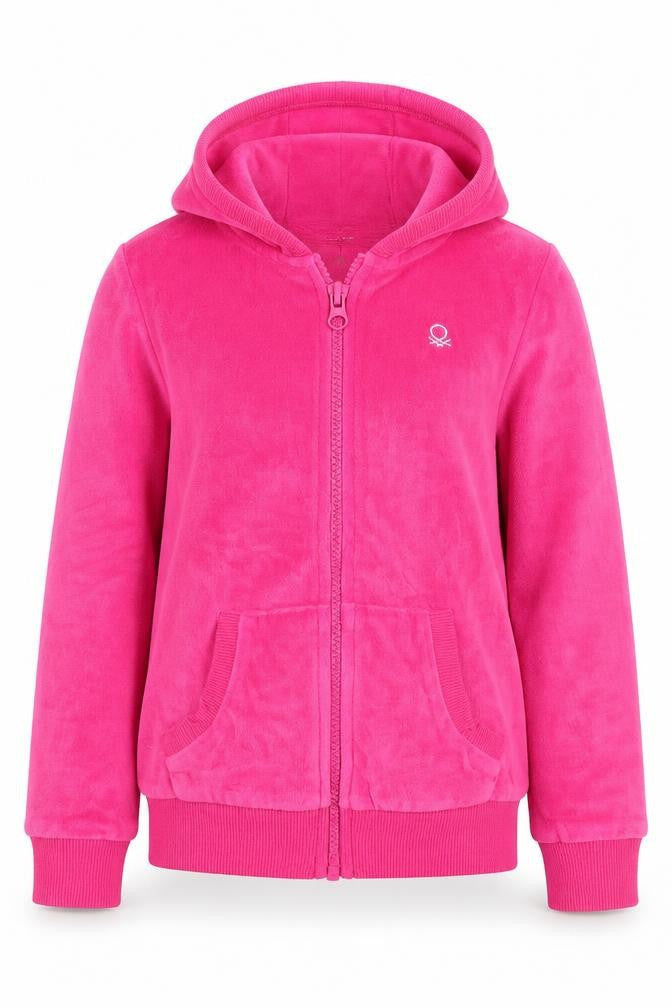 Front view of United Colors of Benetton girls’ pink velour hoodie xs