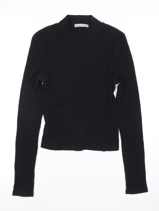 Pull & Bear Women’s Black Mock Neck Long Sleeve Top