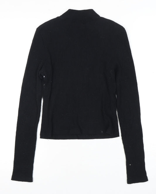 Pull & Bear Women’s Black Mock Neck Long Sleeve Top