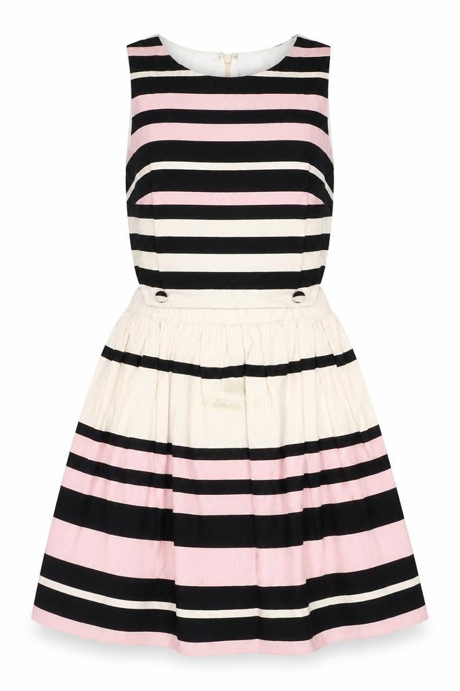 Topshop Women Pink Black Striped Dress Size 10