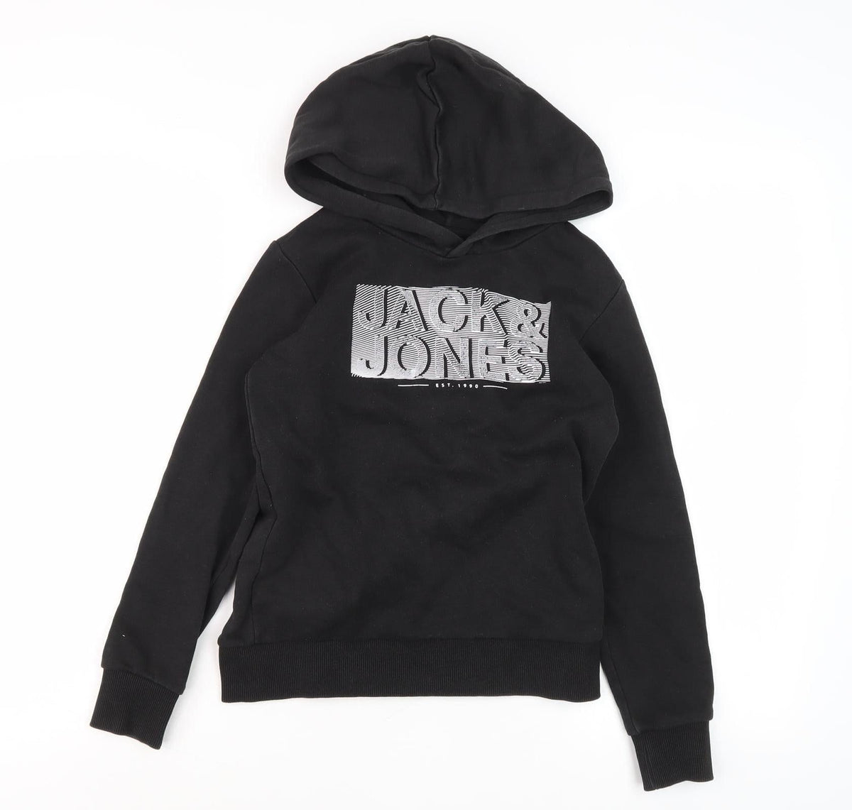 Additional front view of Jack & Jones boys’ black hoodie 12 years pullover fleece