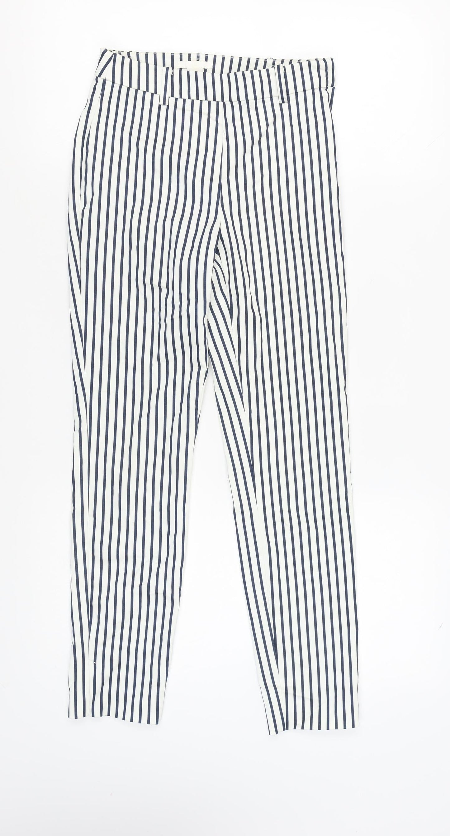 H&M Women's White Blue Striped Trousers, Size 6