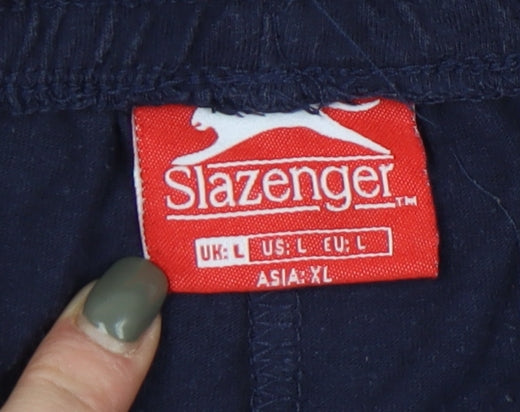 Slazenger Men's Blue Sweatpants - L, Elastic Waist