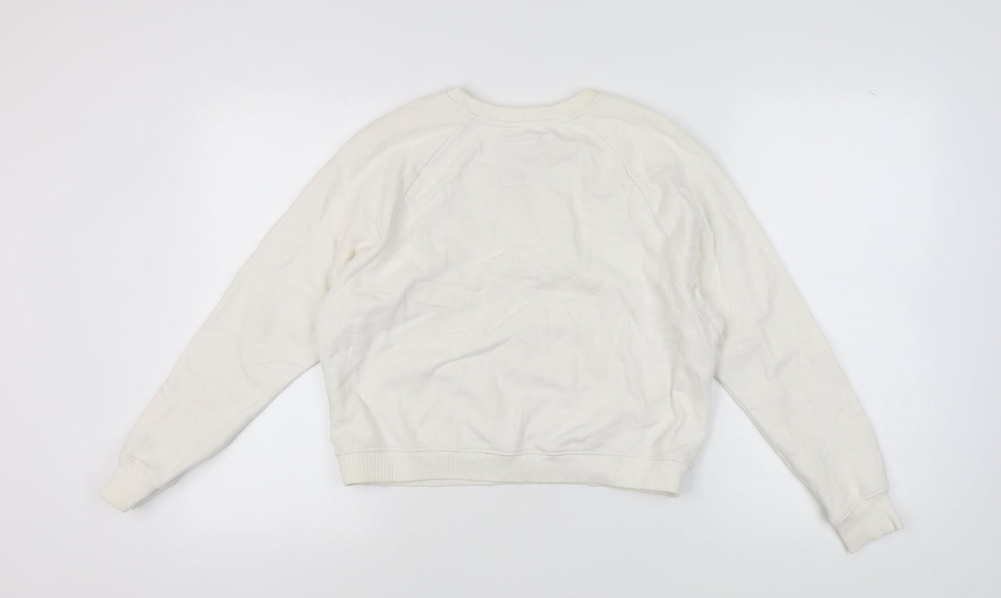 Pull&Bear Women's Ivory Cotton Pullover Crochet Sweatshirt
