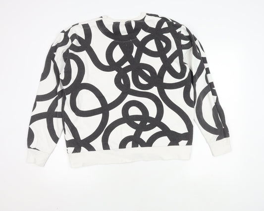 Zara Unisex White Pullover Sweatshirt M Geometric