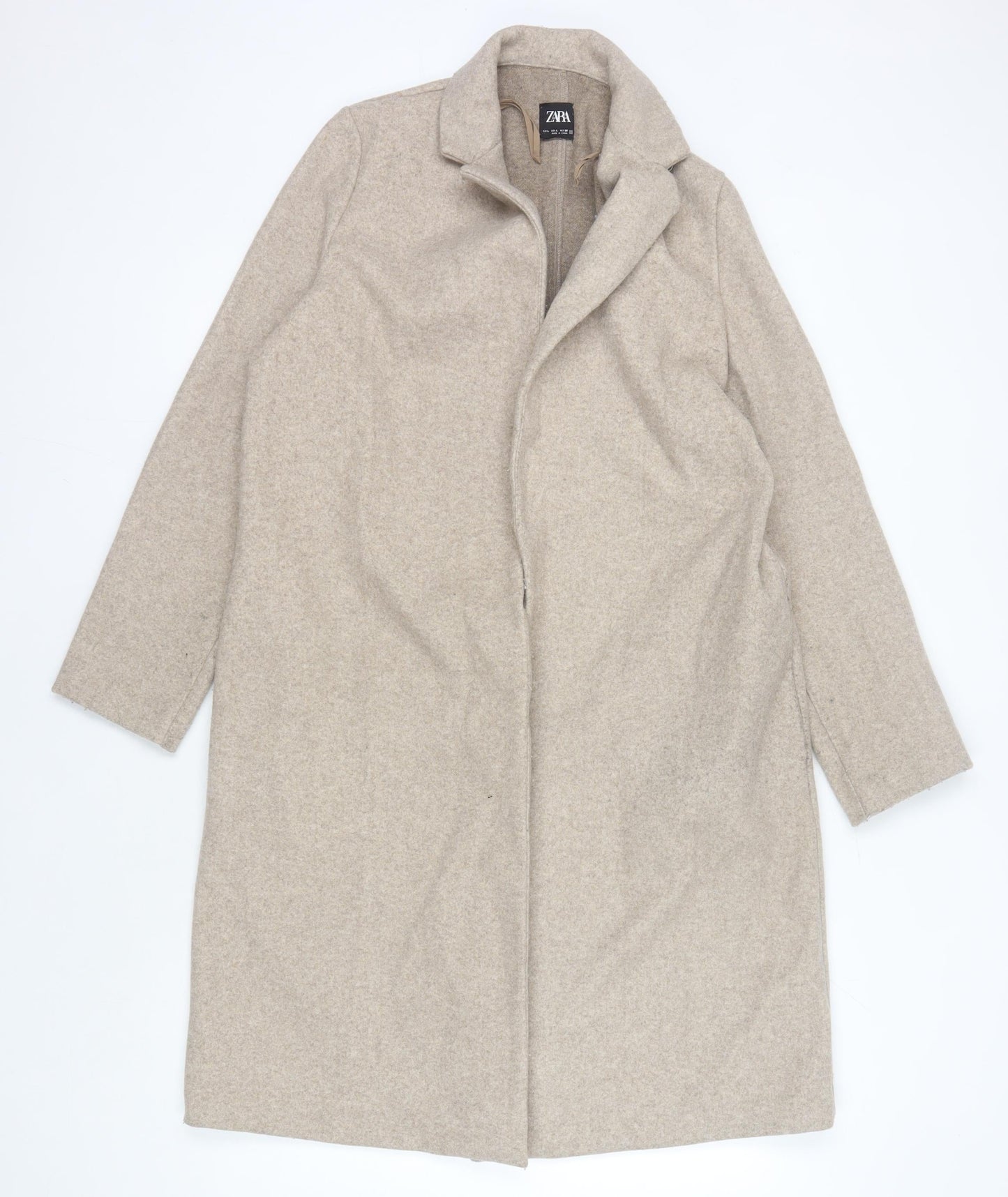 Zara Women's Beige Long Coat, Size L, Polyester