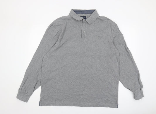 Howick Men's Grey Long Sleeve Polo - XL Cotton Casual