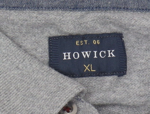 Howick Men's Grey Long Sleeve Polo - XL Cotton Casual