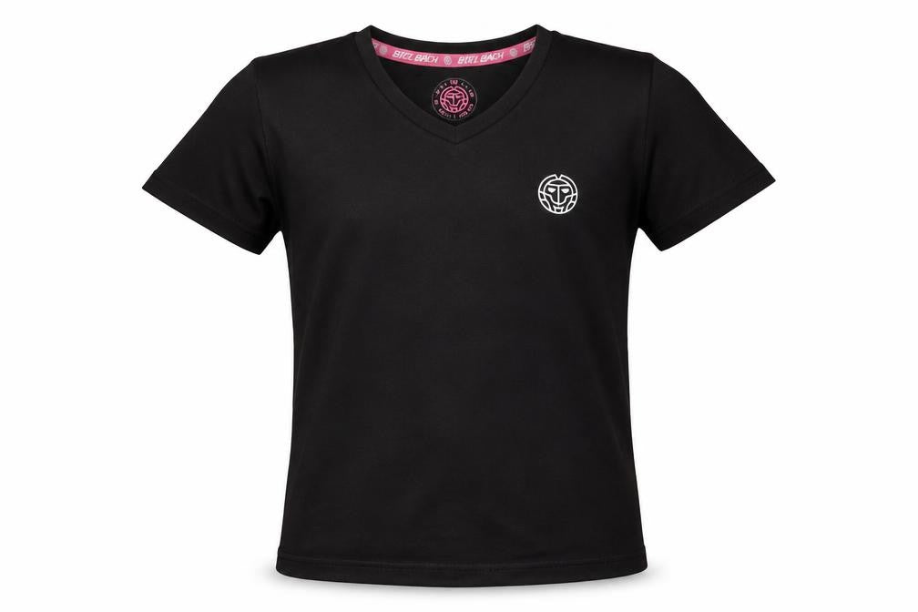 Front view of Bidi Badu girls’ black v-neck t-shirt modal blend - 11-12 years