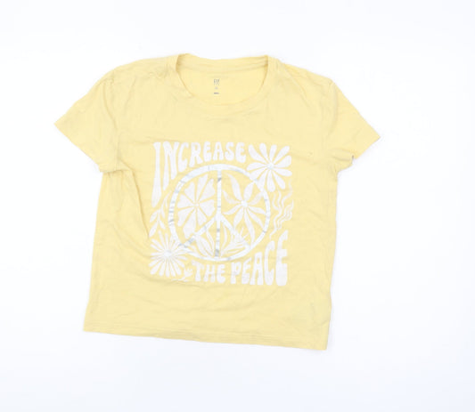 GAP Girls Yellow Graphic T-Shirt Size 10 Years