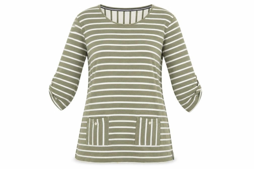 Front view of Fabrizio Women's Green Striped T-Shirt, size 12