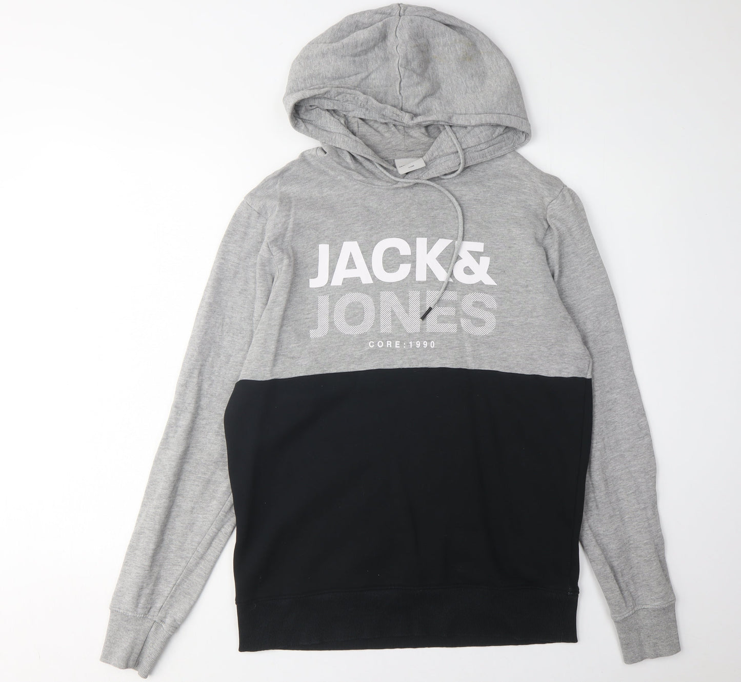 Jack & Jones Men's Grey and Black Pullover Hoodie S