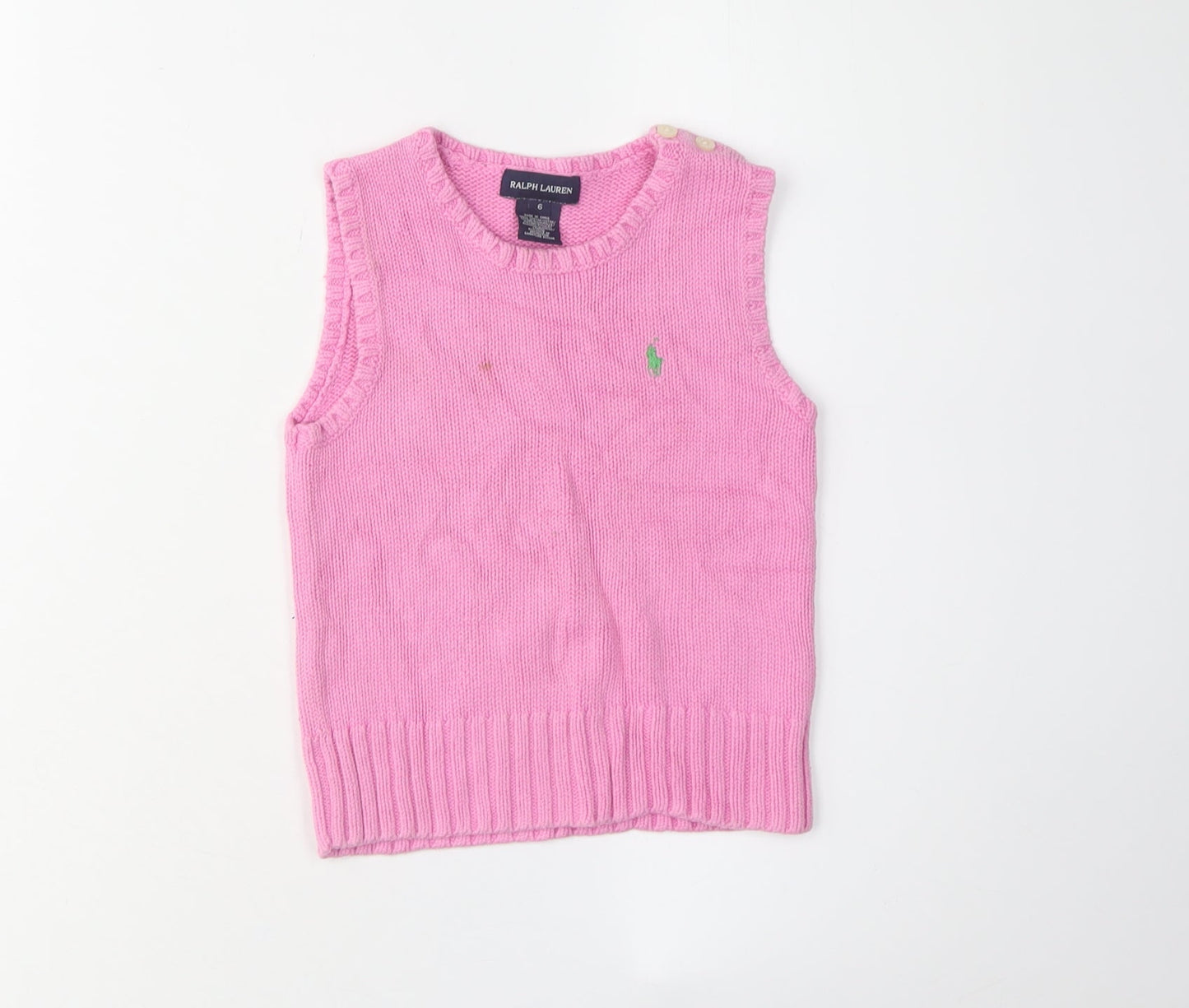 Ralph Lauren Girls Pink Cotton Vest Jumper Size 10