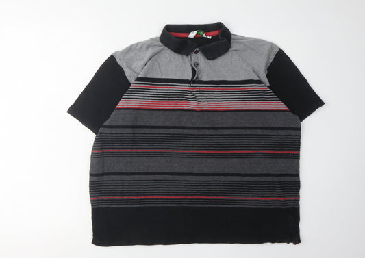 James Pringle Men's XL Striped Polo Shirt Black/Grey - Golf Ready