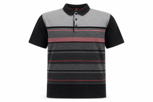 James Pringle Men's XL Striped Polo Shirt Black/Grey - Golf Ready