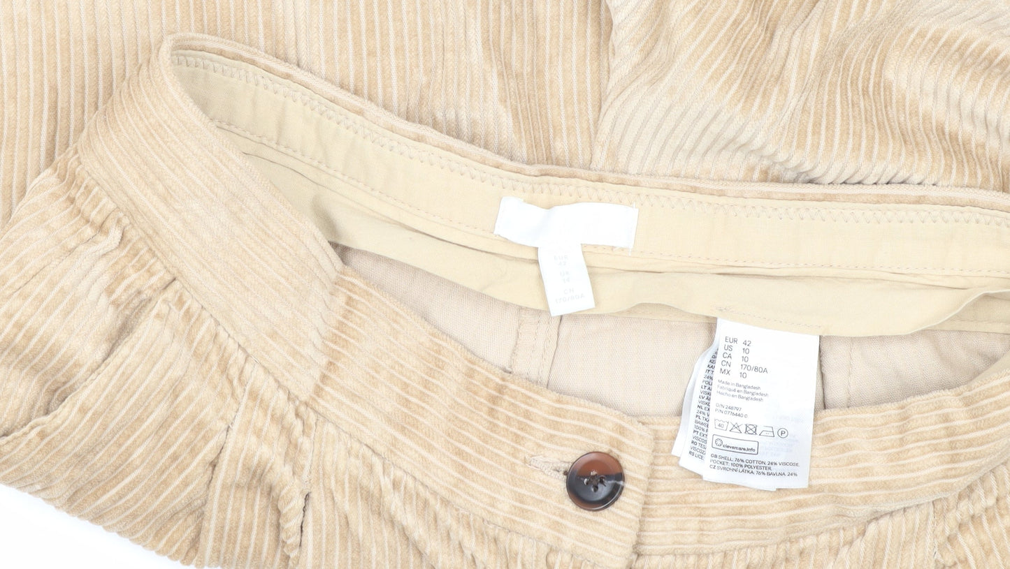 H&M Beige Corduroy Cropped Trousers Women Size 14