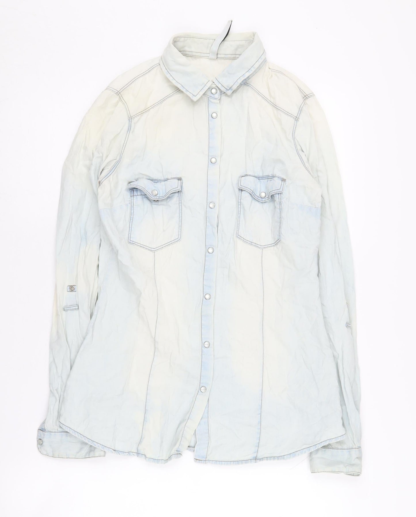 Stradivarius Women's Denim Blue Button-Up Shirt S