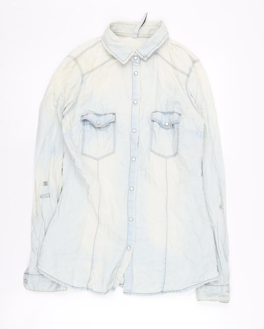Stradivarius Women's Denim Blue Button-Up Shirt S