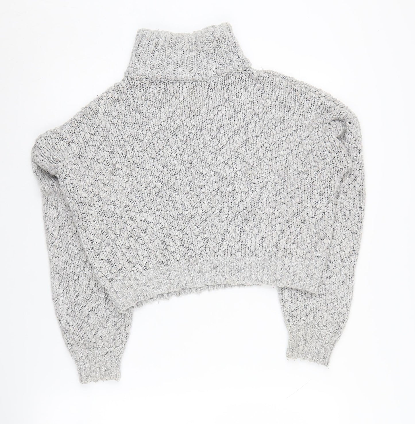 Hollister Women's Grey Chunky-Knit Roll Neck Jumper, S