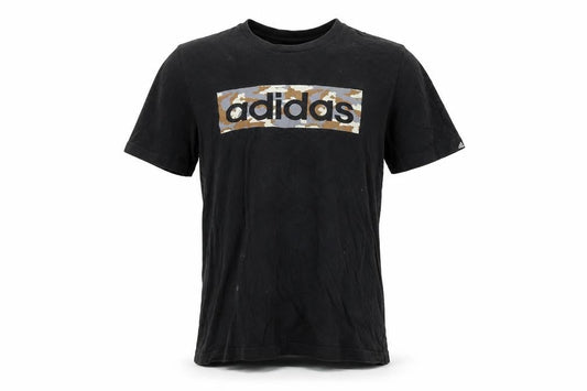 Front view of Adidas Men's Black Camouflage Logo T-Shirt, size M