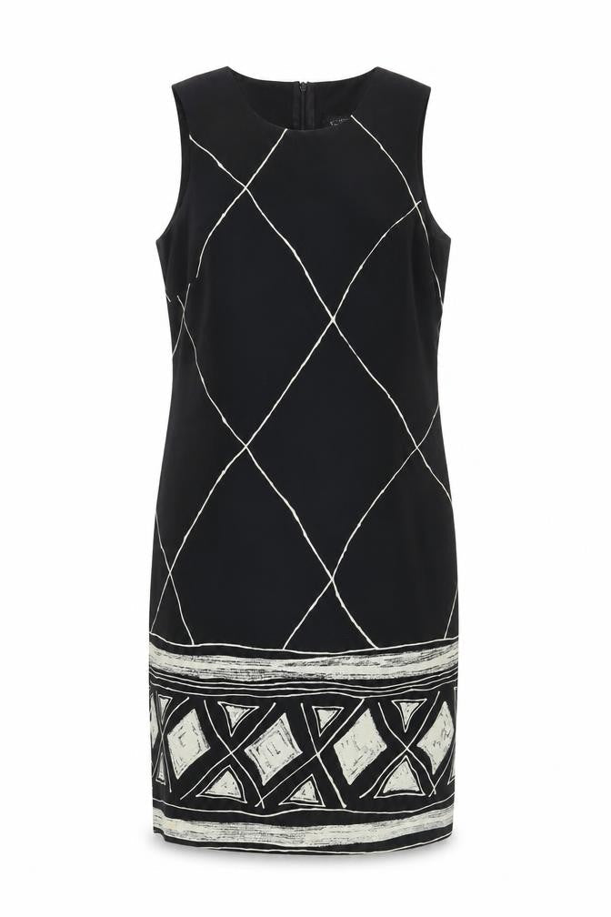 House of Fraser Women's Black Geometric Sleeveless Dress, Size 12