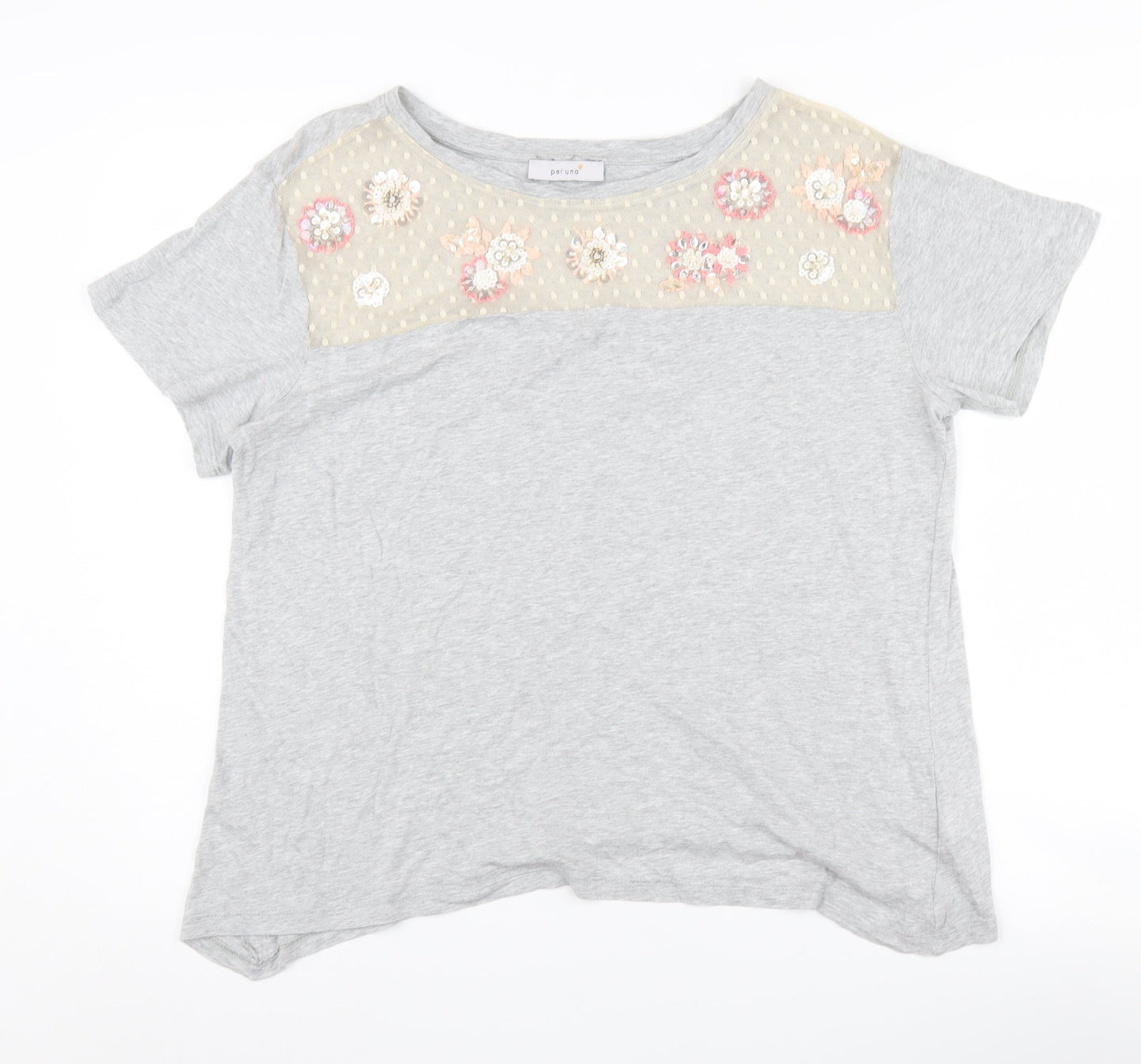 Marks and Spencer Women's Grey Embroidered T-Shirt Size 14