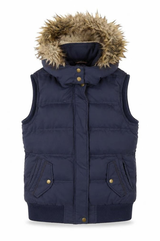 FatFace Women's Blue Puffer Waistcoat Hooded Size 10
