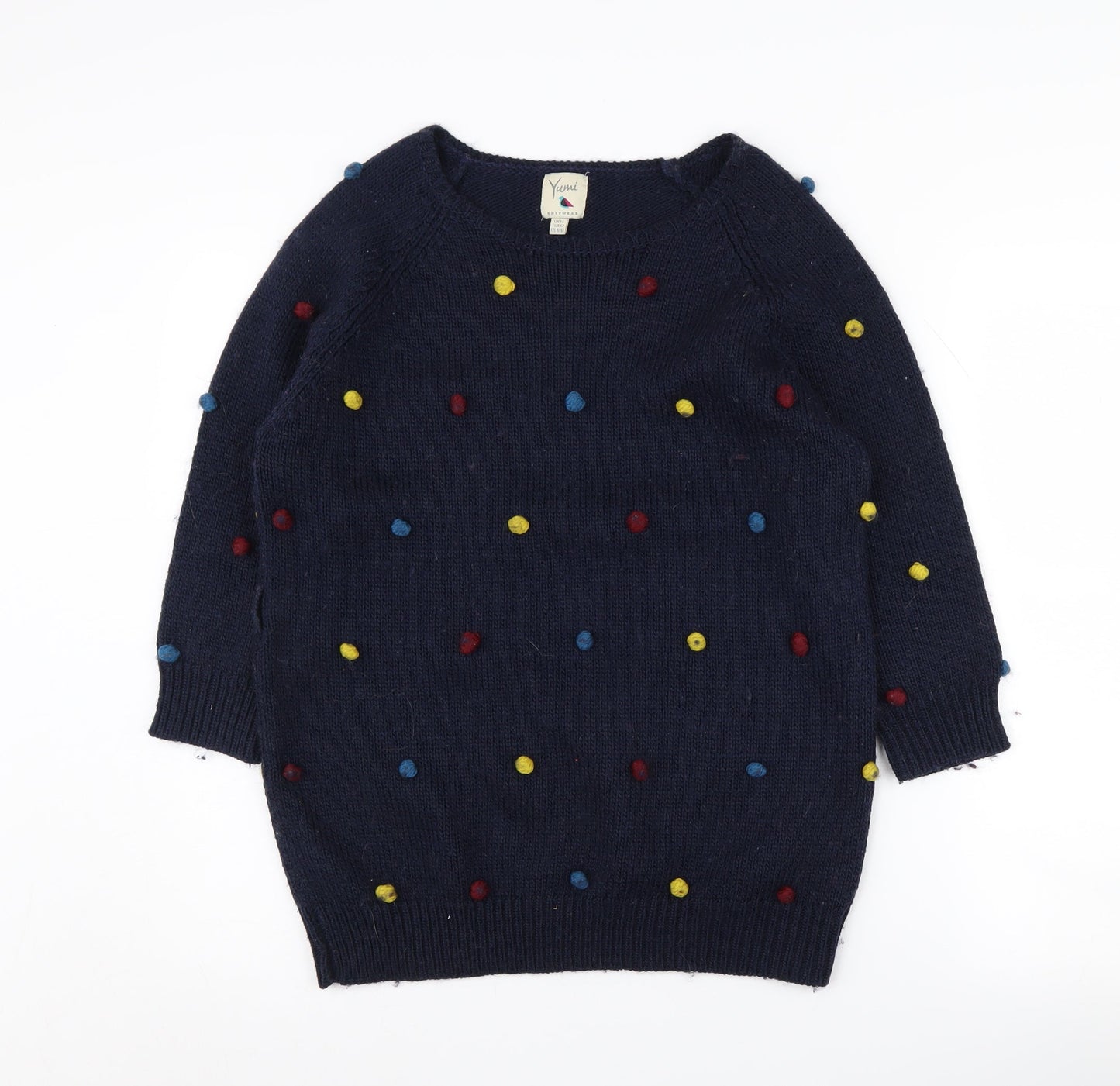 Yumi Women's Blue Polka Dot Knit Pullover Jumper Size 14