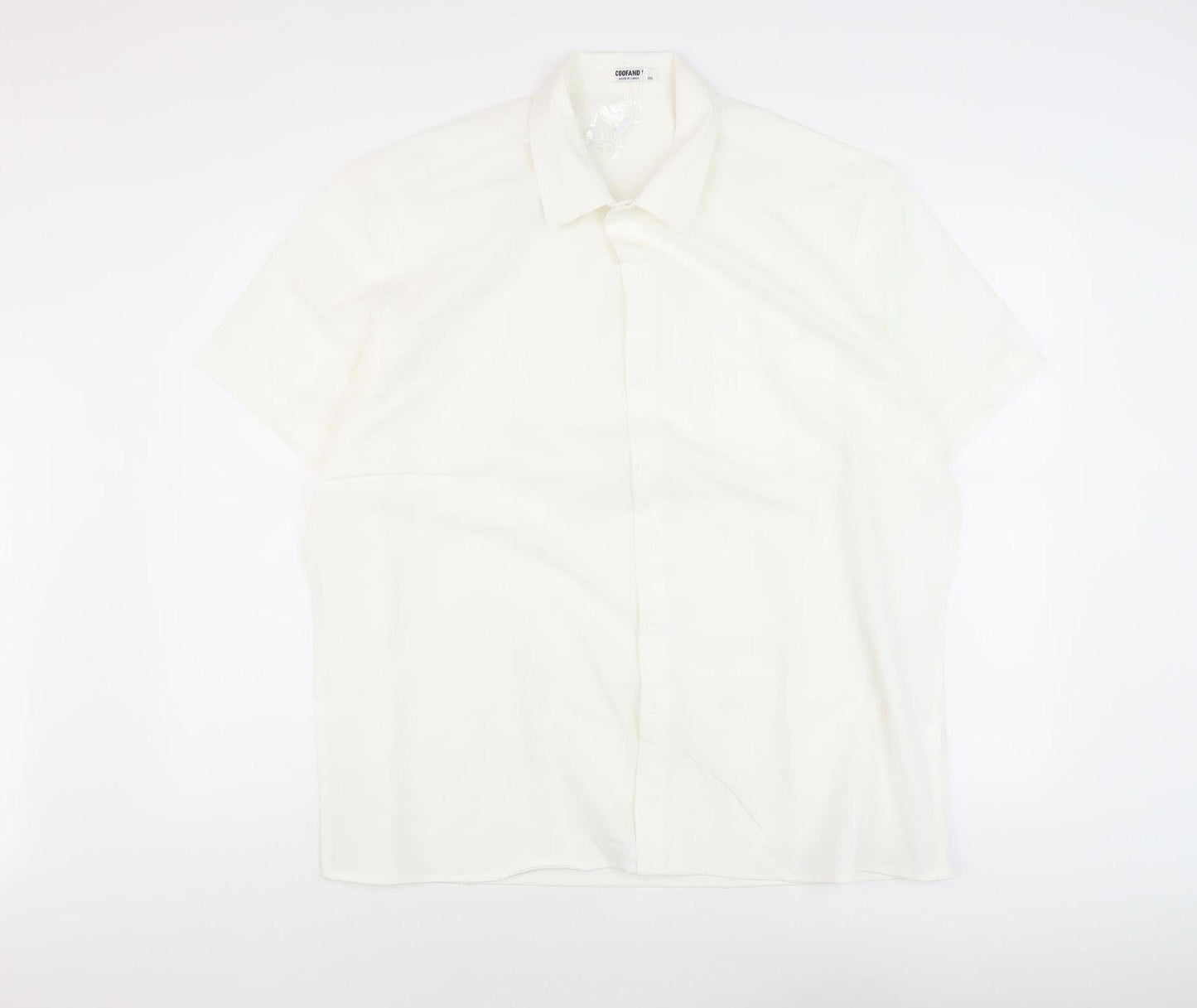 COOFANDY Men's White Short Sleeve Button-Up Shirt, 2XL
